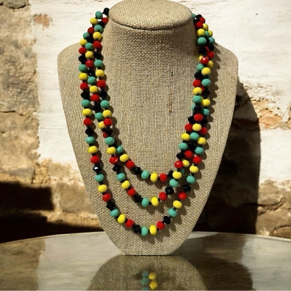 Gorgeous Silk Strung & Knotted Rainbow Glass Faceted Crystal Necklace 56…